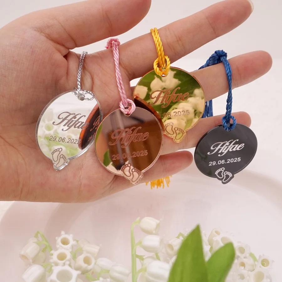 

Personalized Acrylic Mirror Small Hanging Tags Custom Baby Name Baby Shower Christening & Baptism Party Decor Gift 3.5x4cm