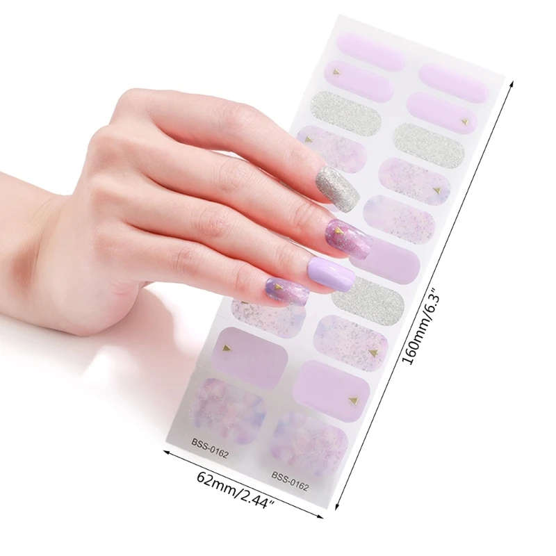 20 Tips Semi-Cured Gel Nail Patch Adhesive Sliders Long Lasting Full Cover Nail Stcikers Gel LED UV Lamp Neede