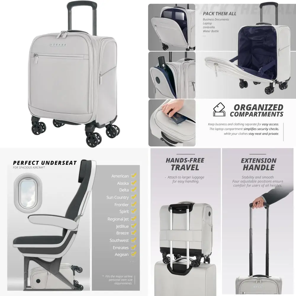 

Wheeled Softside Spinner Carry-On Luggage Bag for Air Travel, Compact Suitcase Ideal for Short Trips and Airlines Compliance