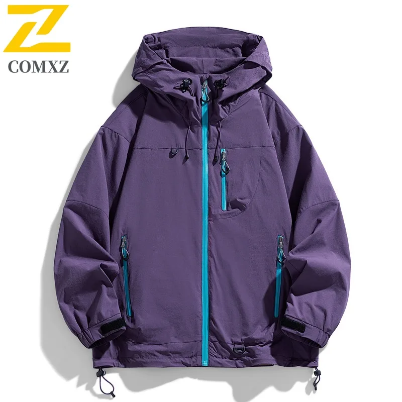 

COMXZ 2025 мужские куртки для кемпинга, пешего туризма, путешествий, водонепроницаемая ветрозащитная куртка с капюшоном, легкое модное минималистское пальто