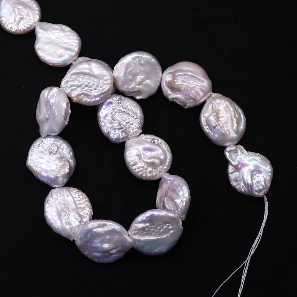 Natural Freshwater Pearl Round Button Beads White Straight Holes Loose Bead 1 Strand DIY Necklace Bracelet Earring Accessory