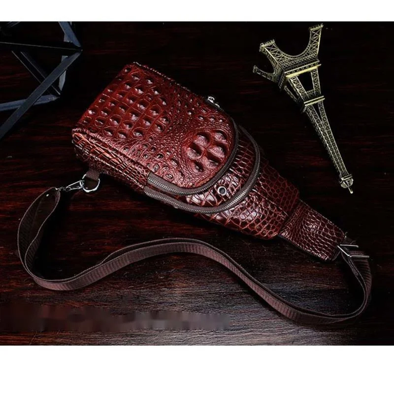 Cowhide Men's Luxury Fashion Business Chest Bag Genuine Leather New Single Shoulder Messenger Bags Crossbody Mini Small Backpack