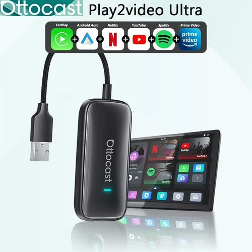 OTTOCAST Play2Video Ultra inalámbrico CarPlay Android Auto adaptador incorporado Youtube Netflix Video Box accesorios de coche