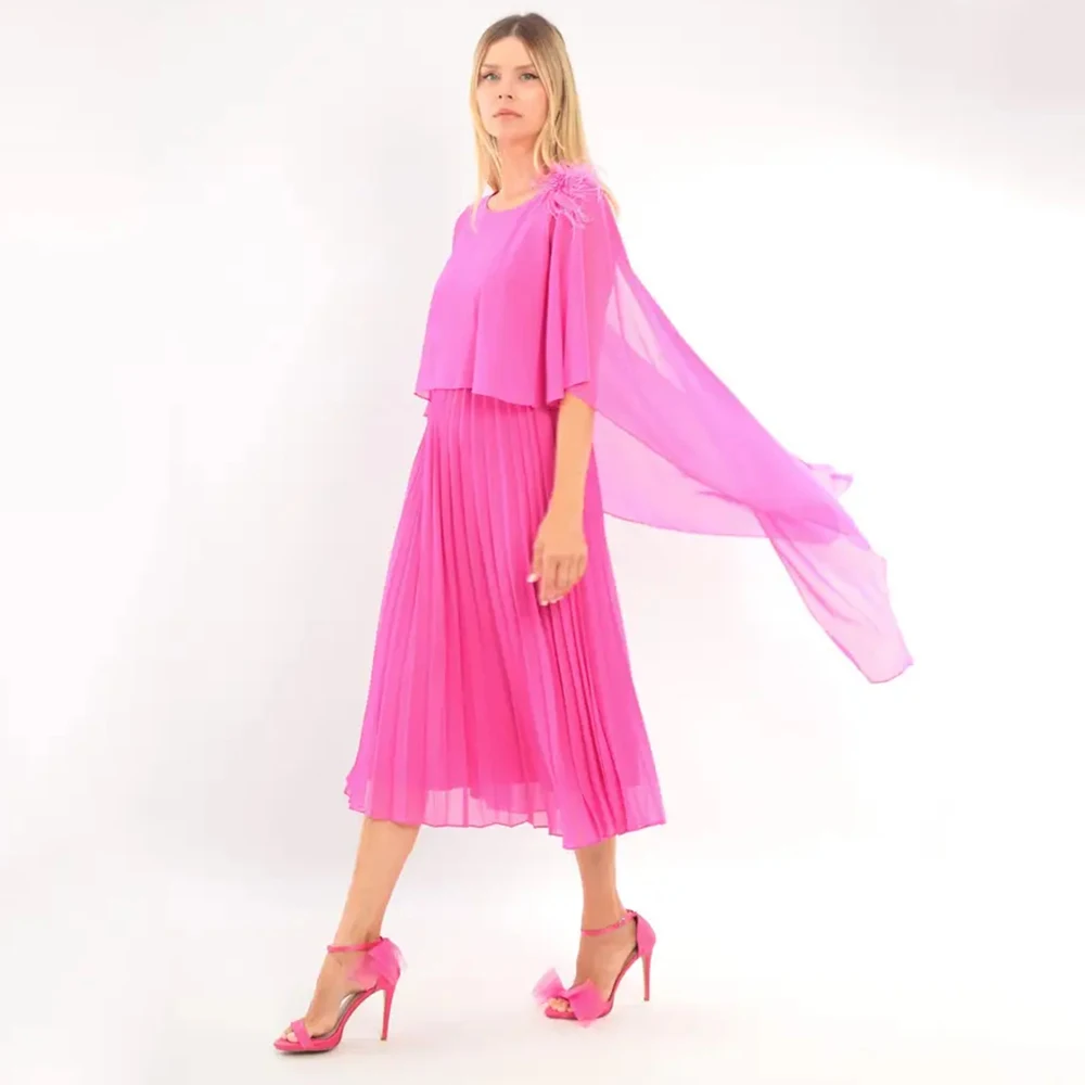 

Customized Feathers Mother of the Birde Dresses for Wedding 2026 Shawl Women's Evening Dress Pink Elegant Prom Formal Gowns Midi