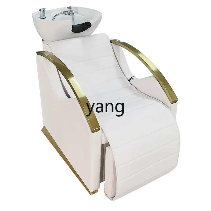 CX Light Luxury Stainless Steel Gold-Plated Barber Shop Electric Massage Shampoo Lying Half Flushing Bed