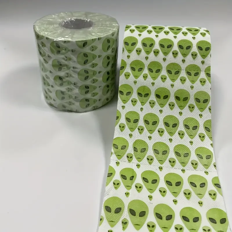 1pc, Funny Alien Pattern Tissue Gift for Friends Creative Gift Roll Toilet Paper Without Bleach Original Wood Pulp Paper