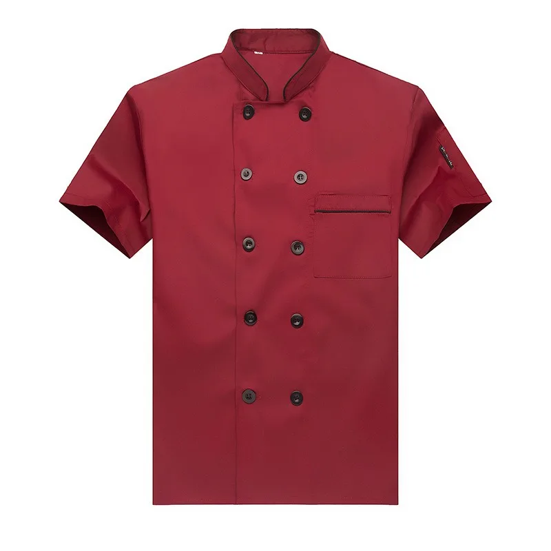 Chef's Overalls Men's Short Sleeves Breathable Solid Color Dining Restaurant Canteen Hotel Kitchen Chef's Long Sleeves.