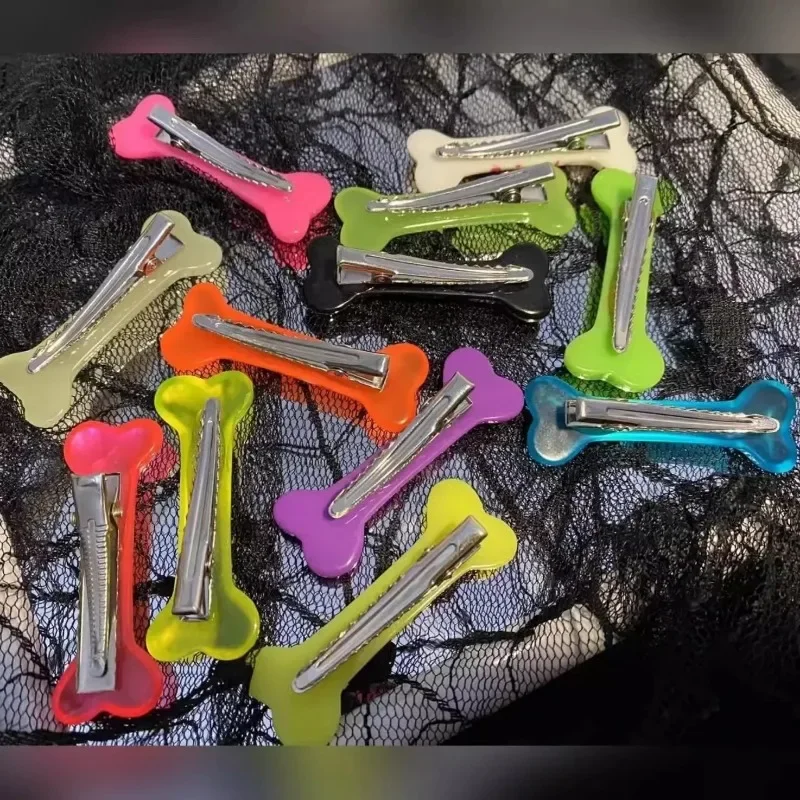 Presilhas de Cabelo em Formato de Osso Kawaii, Acessórios de Cabelo Femininos e para Meninas, Estilo Y2K Gótico, Grampos Laterais em Formato de Osso d