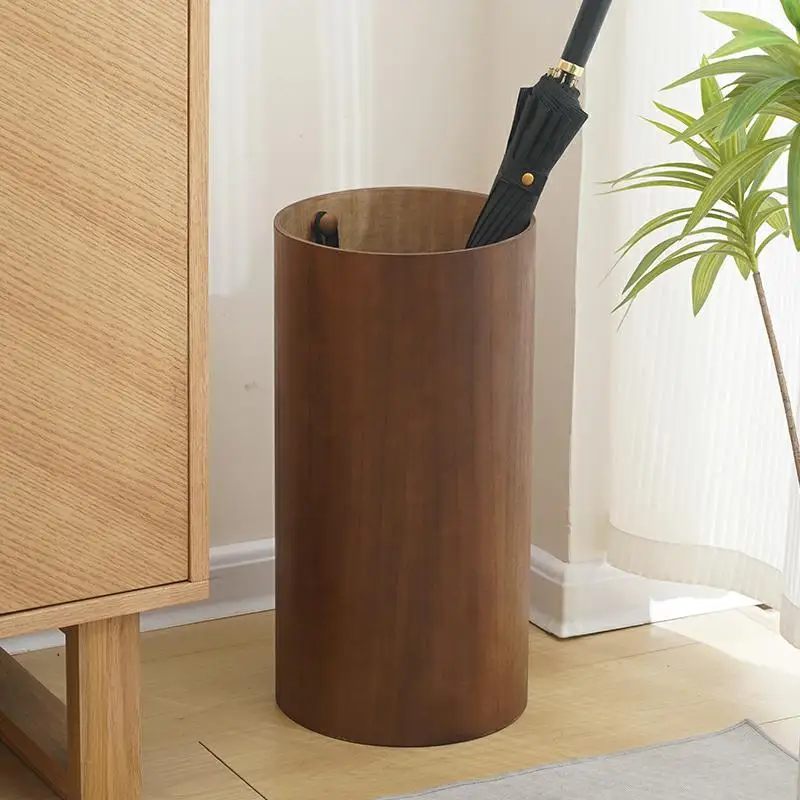 Solid Wood Umbrella Holder Vintage Entrance House Porch Umbrella Stands Large Capacity Round Storage Bucket Household Items
