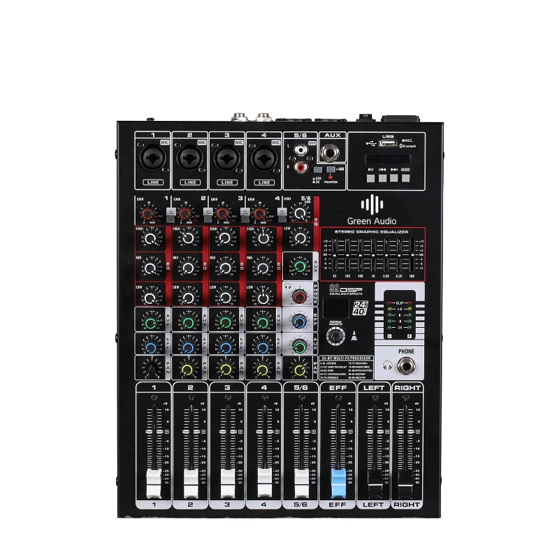 

GAX-GB6 Professional Audio Sound Cards & Mixers USB Dual 7 Bands EQ 99 Kinds of DSP Effector Main Output DJ Stage Console