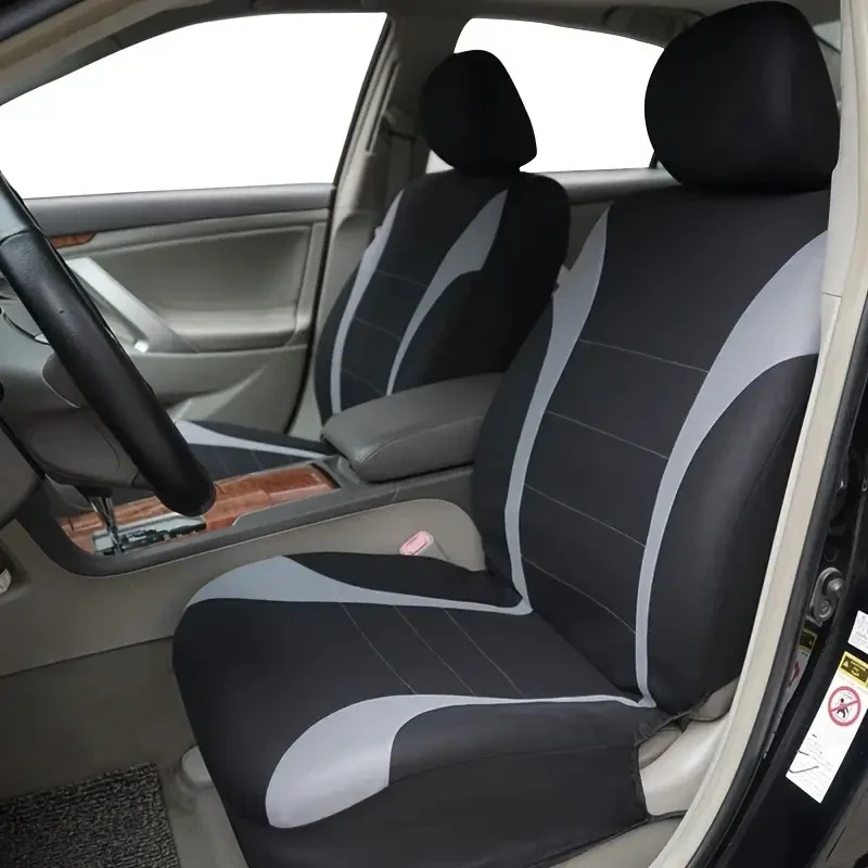 Czterosezonowe uniwersalne pokrowce na przednie/tylne siedzenia samochodu Tkanina poliestrowa chroniąca pokrowce na siedzenia Bezpieczna ciężarówka Van SUV Seat Protecto Accessory — zdjęcie 3