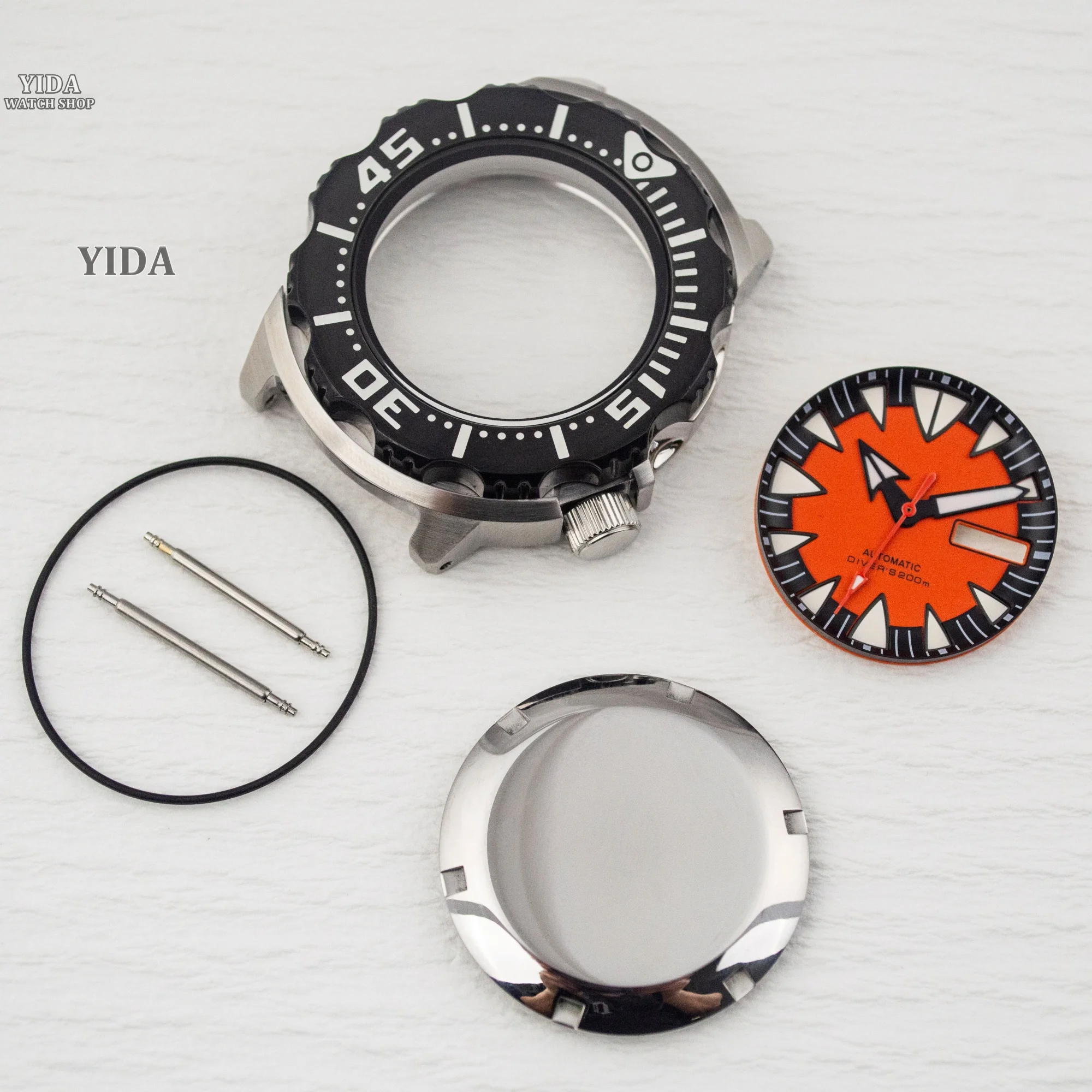 NH36 Case Stainless Steel 20ATM Waterproof Watchcase 28.5mm Dial Green Luminous Hands for Monster Case NH36A/4R Movement Replace