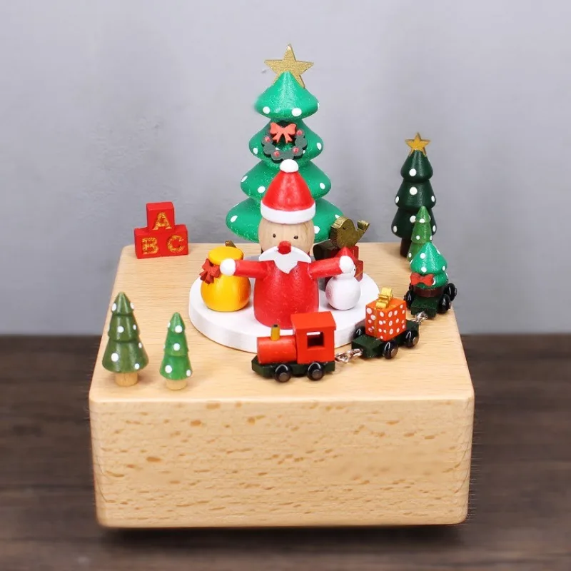 Vintage Wooden Christmas Music Box Hand Crafted Holiday Snow Globe Wind Up Mechanism Perfect Festive Gift for Family Friends