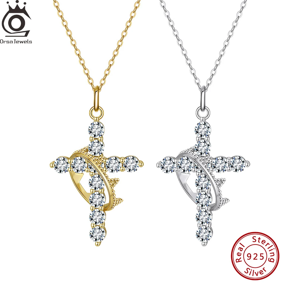 

ORSA JEWELS модное блестящее ожерелье с крестом из кубического циркония, женская цепочка из стерлингового серебра 925 пробы с фианитом, ювелирные изделия высокого качества SAPN52
