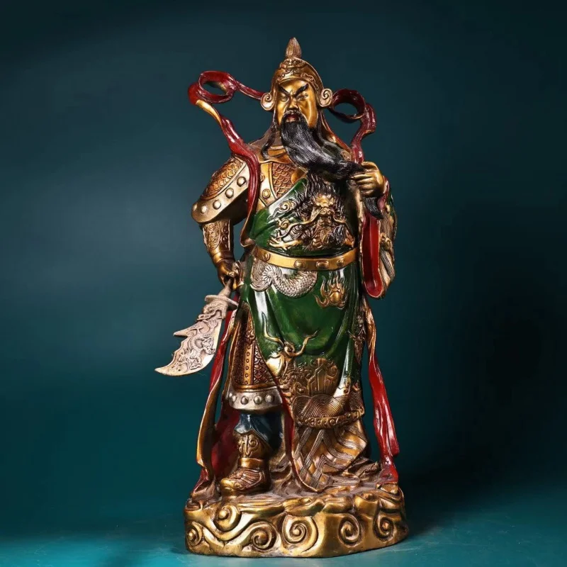 Pure Copper All-Copper High Relief Carved Painted Gold Painting Guan Gong's Exquisite Craftsmanship Exquisite Statue Collection