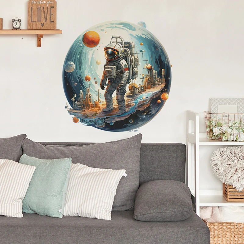 Space Astronaut Vinyl Walls Art Stickers Home Decoration for Living Room Kids Bedroom Cosmic Planets Creative Sci-fi Wallpaper