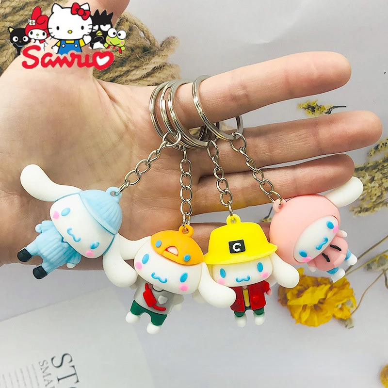 1Pc Random Cartoon MINISO Melody Kuromi Hello Kitty Cinnamoroll Doll Keychain Pendant Anime Three-dimensional Car Key Ring Gift