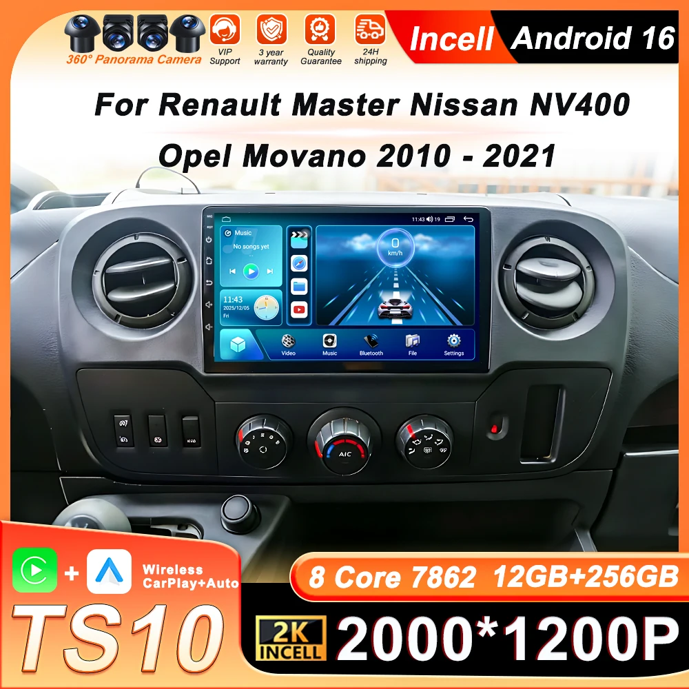 

Беспроводное автомобильное радио с CarPlay для Renault Master, Nissan NV400, Opel Movano 2010-2021, BT, Android, 16-дюймовый экран, GPS, навигация, 4G, Wi-Fi, FM, RDS