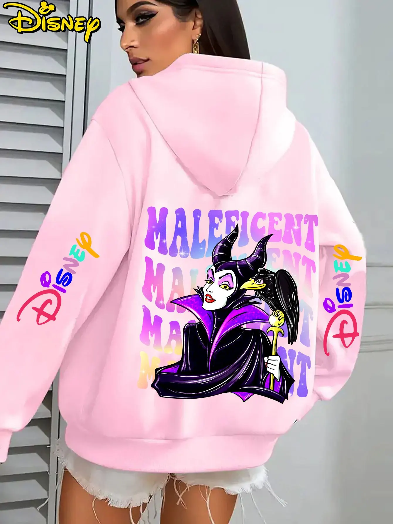 Design del personaggio con stampa del piede rosa di Ms. Marifeson di Disney Comodo pullover per l'autunno/inverno, stile casual, camicia Disney