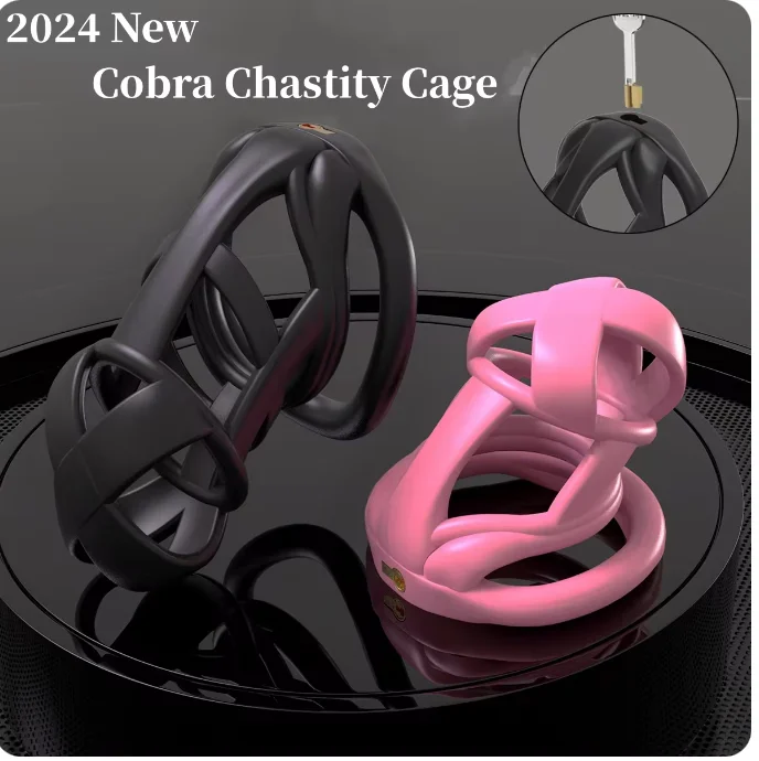 2024 New Pink Cobra Chastity Cage Penis Abstinence Anti-Cheating Cock Cage with 4 Size Rings Male Sex Toys Adult Erotic Products