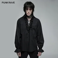 PUNK RAVE Men's Gothic Skeleton Embroidered Lace Long Sleeve Shirt Party Loose Men Clothing Black Dress Shirts Spring Summer