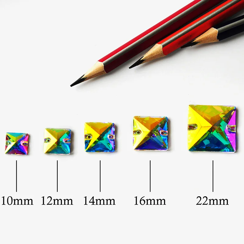 Pubrilex Mehrfarbige AB Quadratische Strasssteine zum Aufnähen, Glitzernde Glaskristalle, 3D DIY Kleidungsdekoration Zubehör – Detail 5