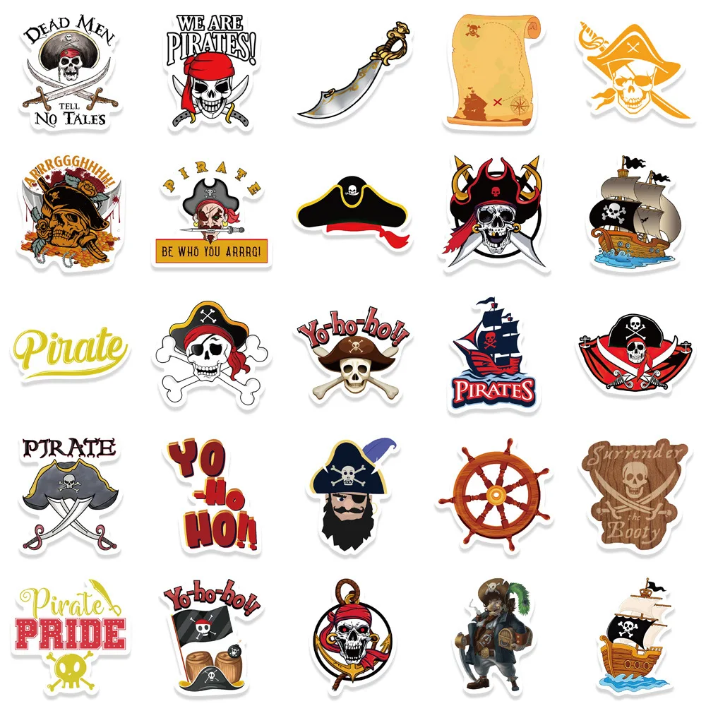 50PCS New Trendy Cartoon Cool Pirate Graffiti Helmet Water Cup DIY Waterproof PVC Children\'s Toy Reward Sticker