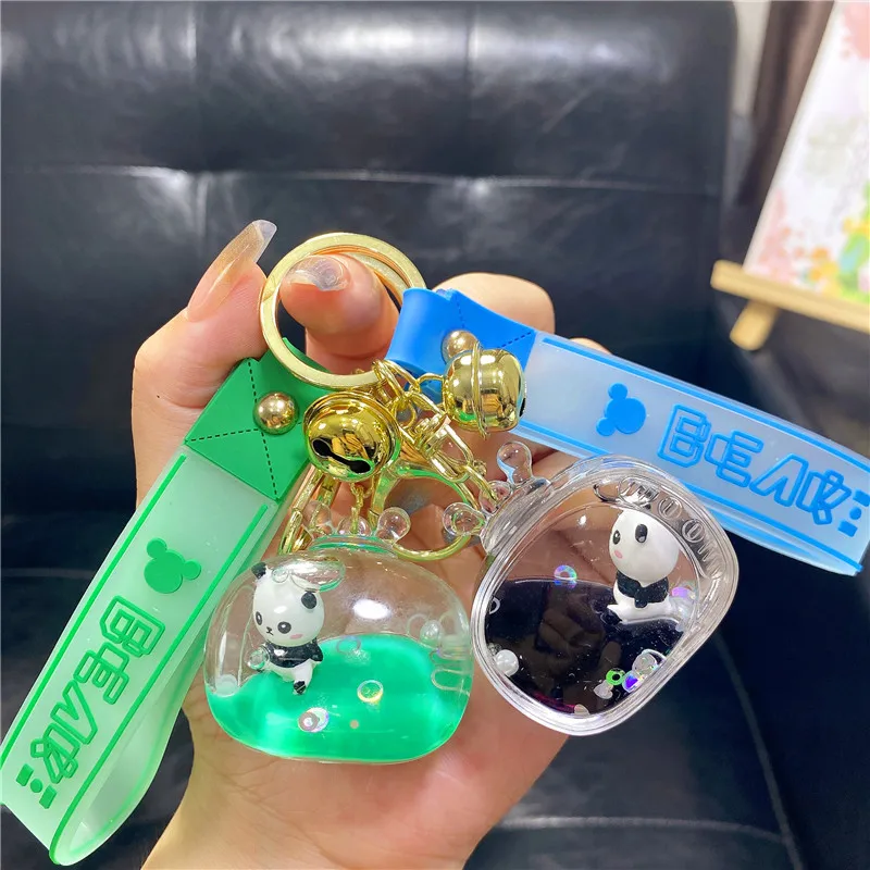 Cartoon Oil Cute Panda Doll TV Drift Bottle Key Chain Creative Liquid Quicksand Floating Pendant Keychain Bag Hanging Ornament