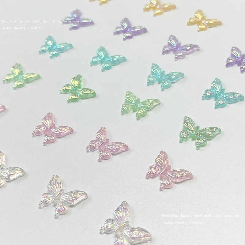 20szt Aurora Butterfly Nail Decoration Charms Mixed Bolk Liquid Butterfly Nail Art Biżuteria Akcesoria 3D Nightlight Nail Parts