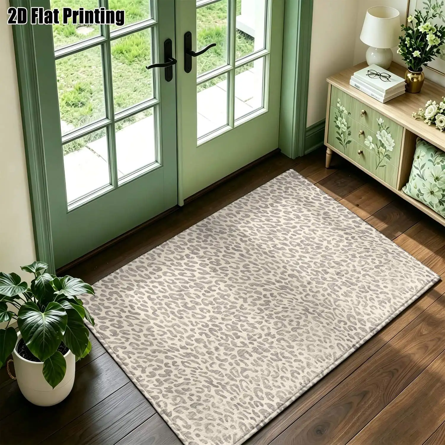 1Pc 2D Printed Beige Gray Carpet: Abstract Animal Texture, Nordic/Instagram Style, Modern Minimalist, Vintage, Geometric Pattern, Home Decor, Multi-Size, Machine Washable, Suitable for Entrance, Dining, Foyer, Bedroom, Study, Living Room