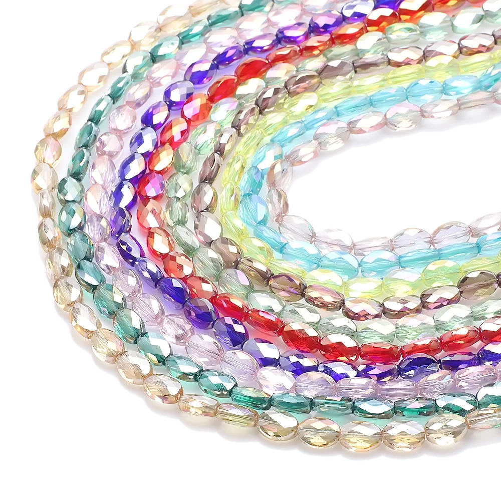 Grid Elliptical Glass Bead Flat Spring New Product Bracelet Necklace Diy Jewelry Accessories Loose Bead String Manufacturer