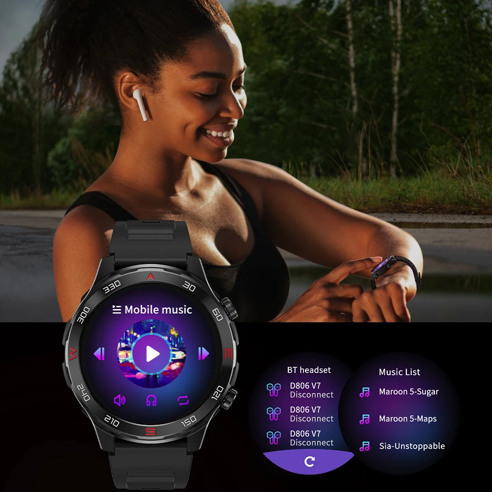 Reprodução de música local 4gb memória relógio inteligente chamada dente azul esportes relógios à prova dwaterproof água freqüência cardíaca das mulheres dos homens tempo smartwatch