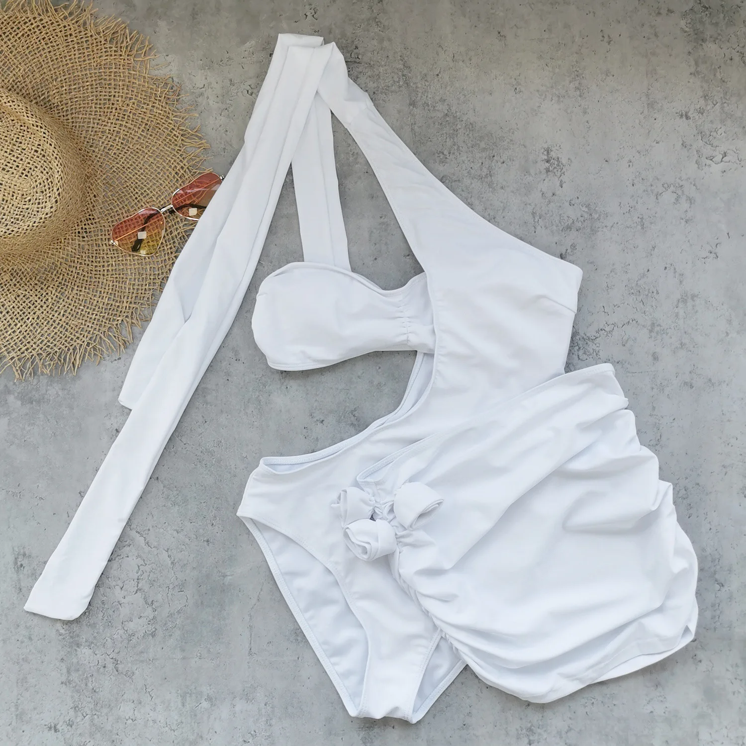 2Pcs Halter Swimsuit With Short Skirt Sexy Swimwear Women Bikinis Female Biquini Shiny Swimming Suit Cover Up Bodysuit Beachwear