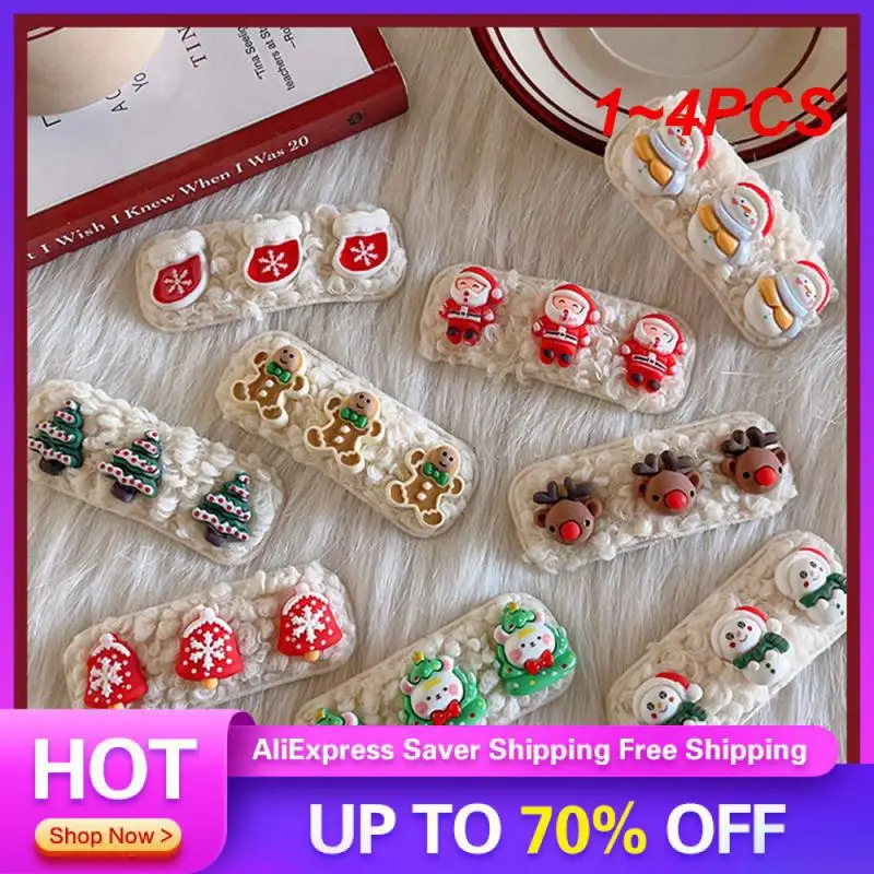 1~4PCS Cute Childrens Hair Clip Fit Wear-resistant Hairpin Reindeer Hairpin Cartoon Hairpin No Hair Clipping Durable