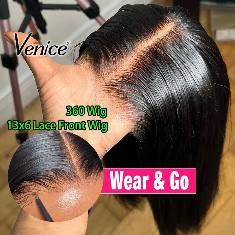 Venice Glueless Wig 13x6 Transparent Lace Front Human Hair Wigs 360 Full Lace Wig Wear and Go Straight PrePlucked with Baby Hair