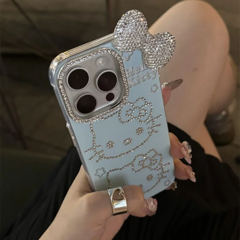 Sanrio Hello Kitty Luxury Full Diamond Apple Phone Case For IPhone 12 13 14 15 Pro Max Korean Version Anti Drop Protective Cover