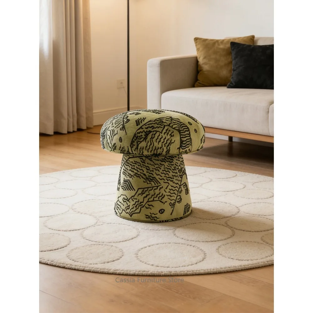 Mushroom Stool for Bedroom Vanity, Retro Round Stool for Dressing Table Entryway, Creative Accent Seating for Girls Room view 3