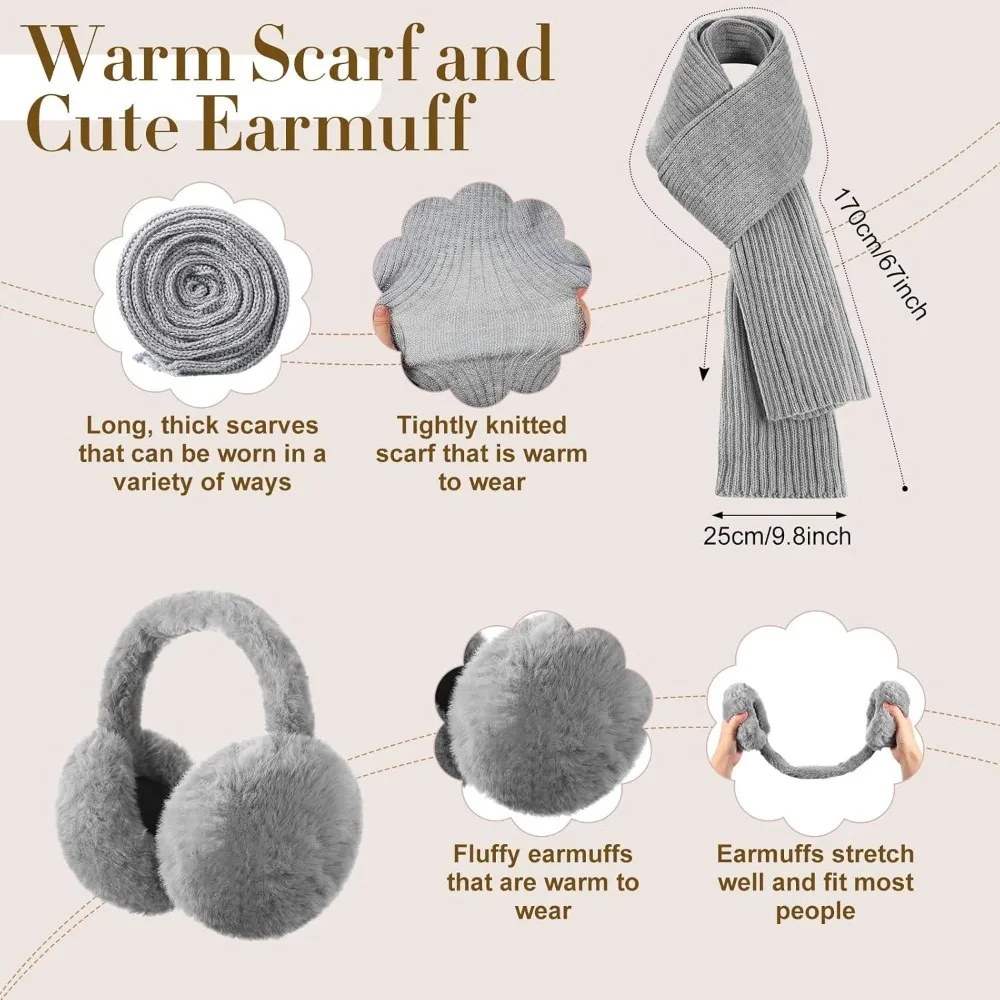 6 قطعة مجموعة الشتاء الدافئة للنساء قبعات حريمي دافئة قفازات لمس وشاح طويل الأذن يفشل الجوارب هدايا الشتاء للنساء