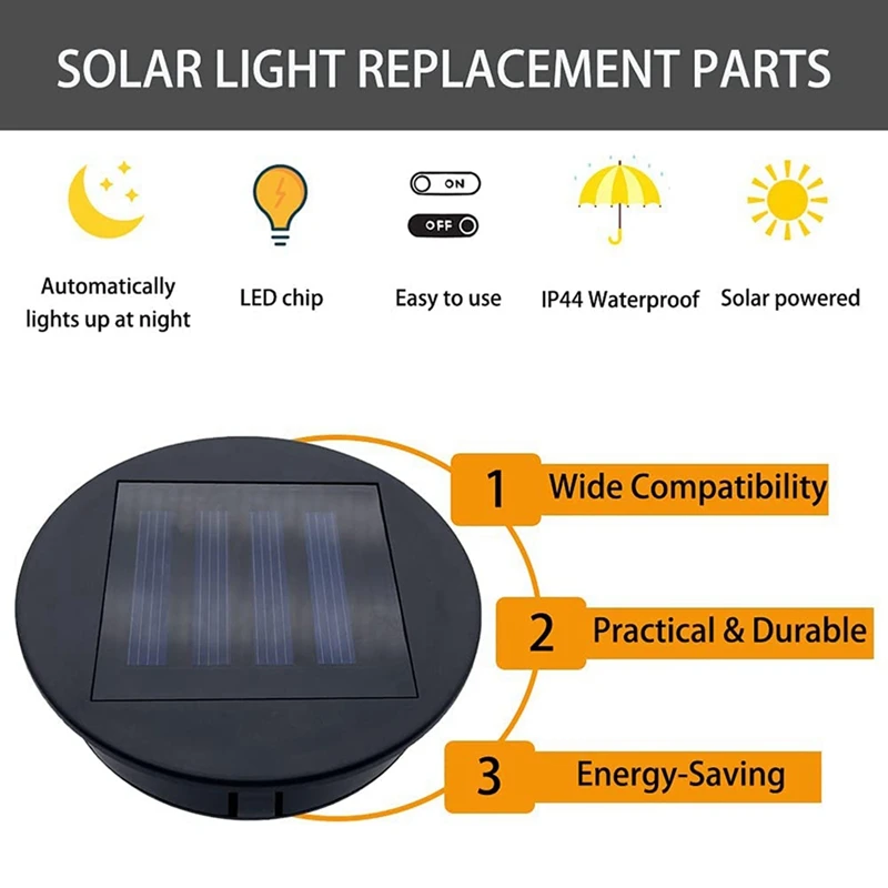 A16R-2 Pack Solar Lights Replacement Top For Lanterns, Waterproof Round Solar Lanterns Replacement Accessories