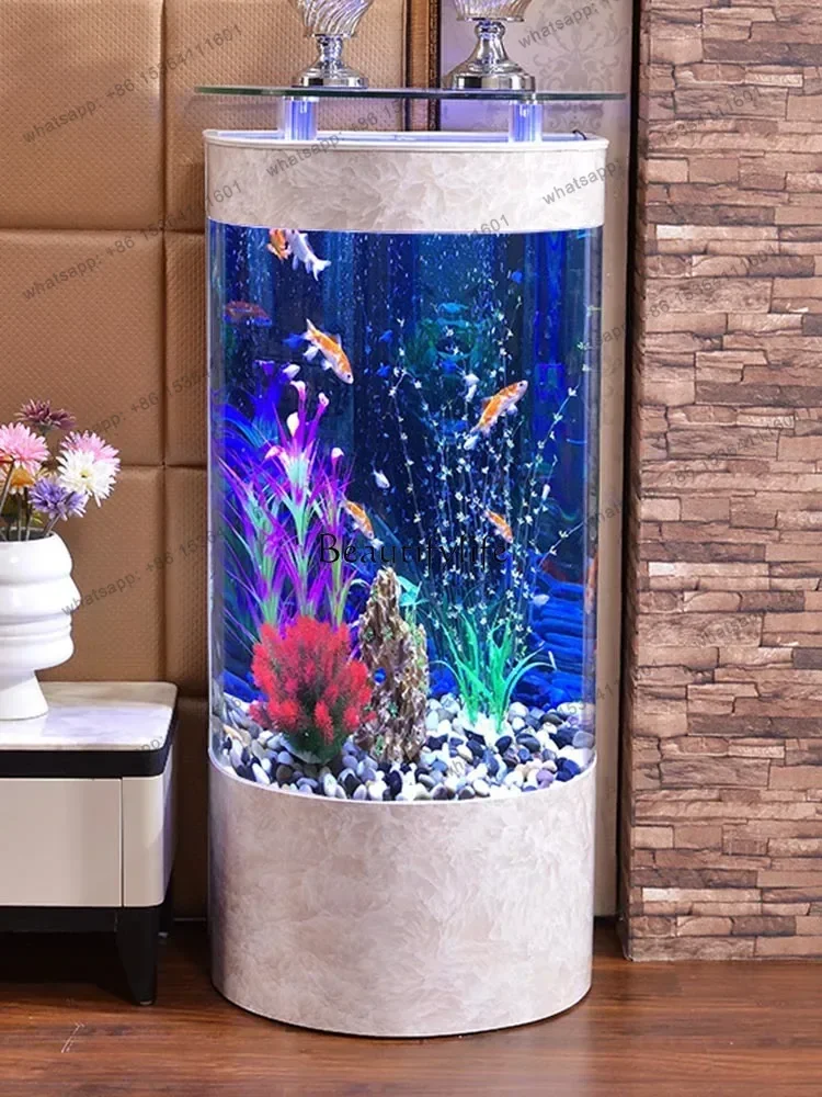 D06-Semicircle Fish Tank Aquarium Lazy Ecological Change Water Living Room Home Landscape Floor Back Filter
