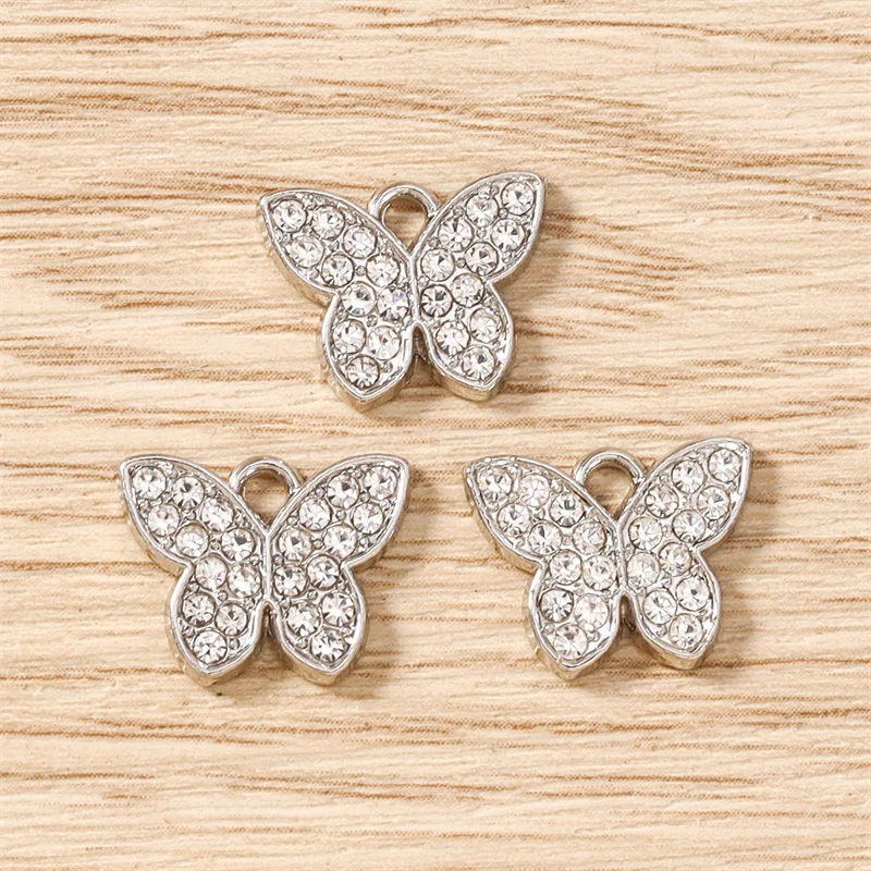 Tusember 10 Stück 12x15mm Gold- und Silberfarbene Kristall-Schmetterlings-Anhänger für Anhänger, Ohrringe, Armbänder, Schmuckherstellung, DIY-Zubehör – Detail 5