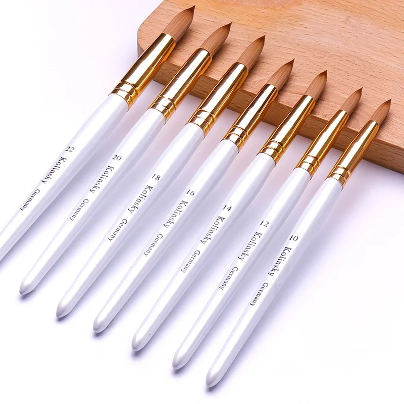 TIANMI Kolinsky Nail Brush White Wood Handle Acryilc Art Brush UV Gel Polish Builder Manicure Tools Painting Drawing Nail Pen