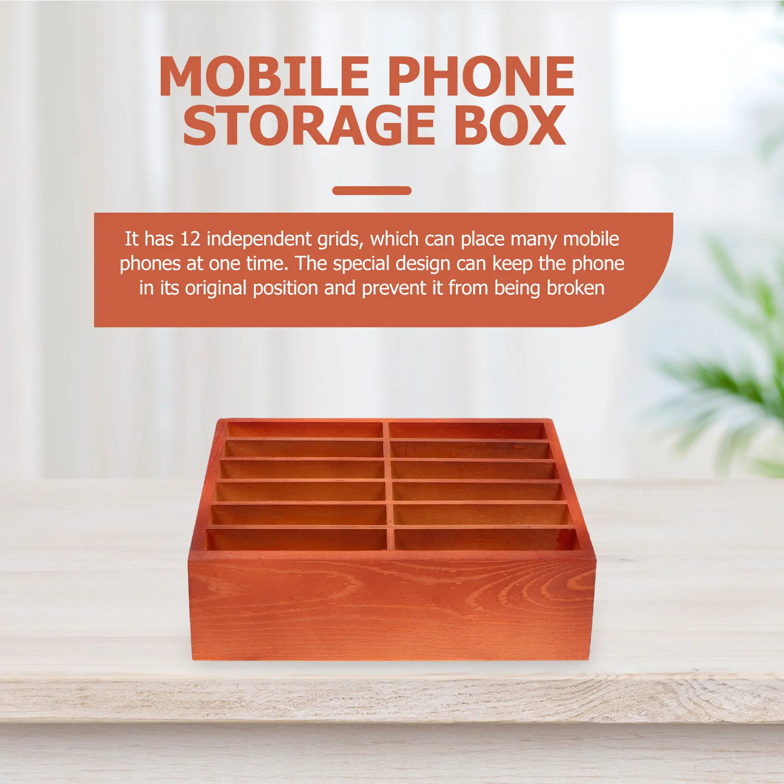 

12 Grid Natural Wood Phone Storage Box Desktop Display Organizer for Classroom Office Mobile Phones Temporary Holder Elegant