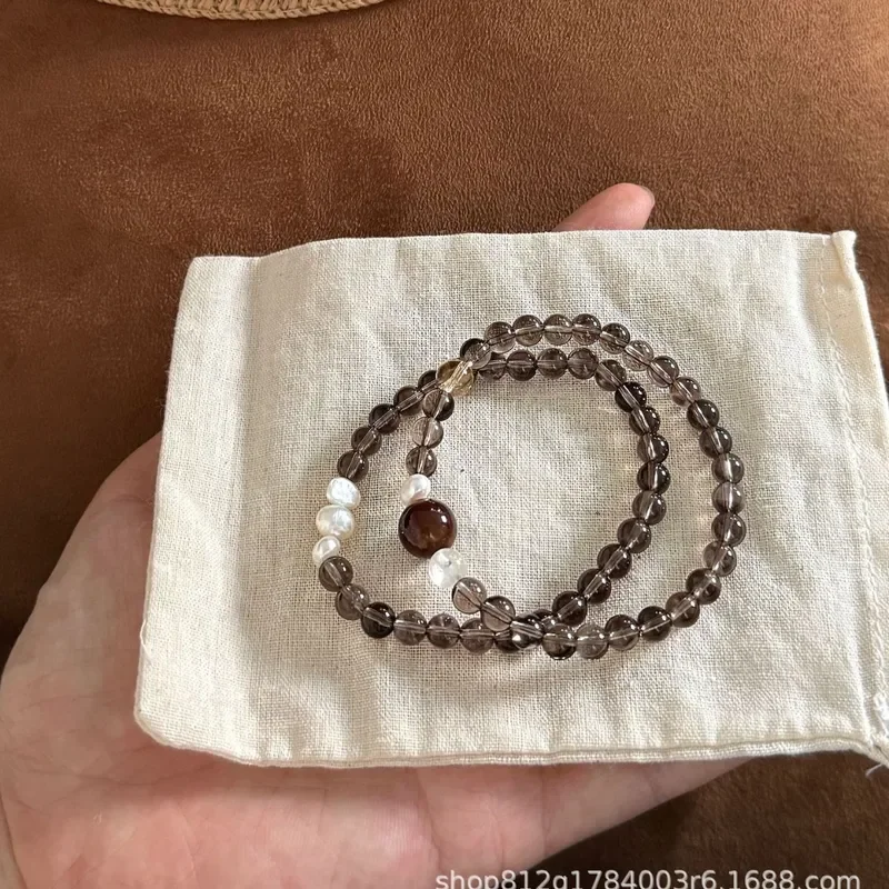 New Chinese style versatile tea crystal citrine agate natural baroque pearl bracelet stacked with simple versatile women