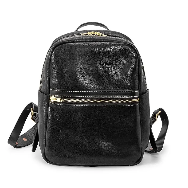 

Simple casual luxury top quality genuine leather men's backpacks outdoor travel fashion real cowhide women's black schoolbag