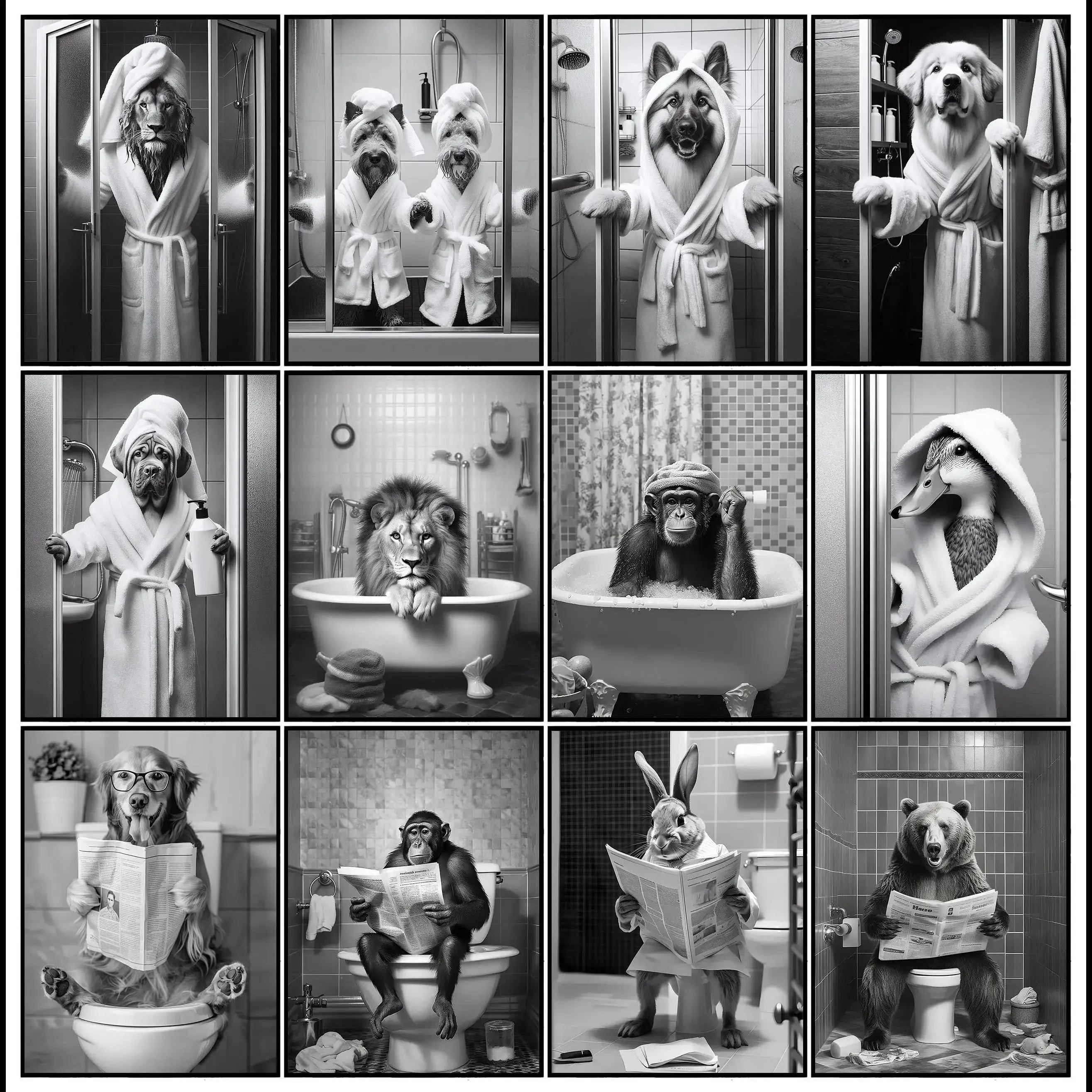 Moderner Schwarz-Weißer Abstrakter Hundekunstdruck, Tier-Diamantmalerei Wandkunstdruck für Wohnzimmer und Heimdekoration