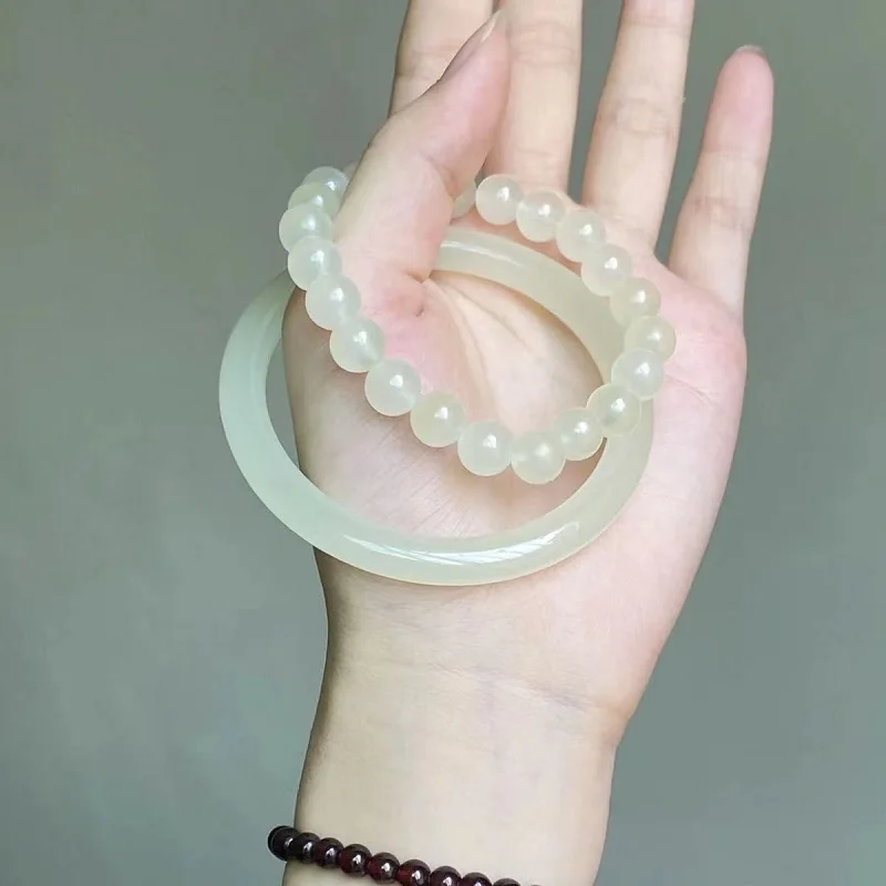 Natural Blue White Jade Grape Jade Bracelet Oil-Run Ethnic Style Awaken Lion Hand-Held Women's Green Ring Light Luxury Jewelry