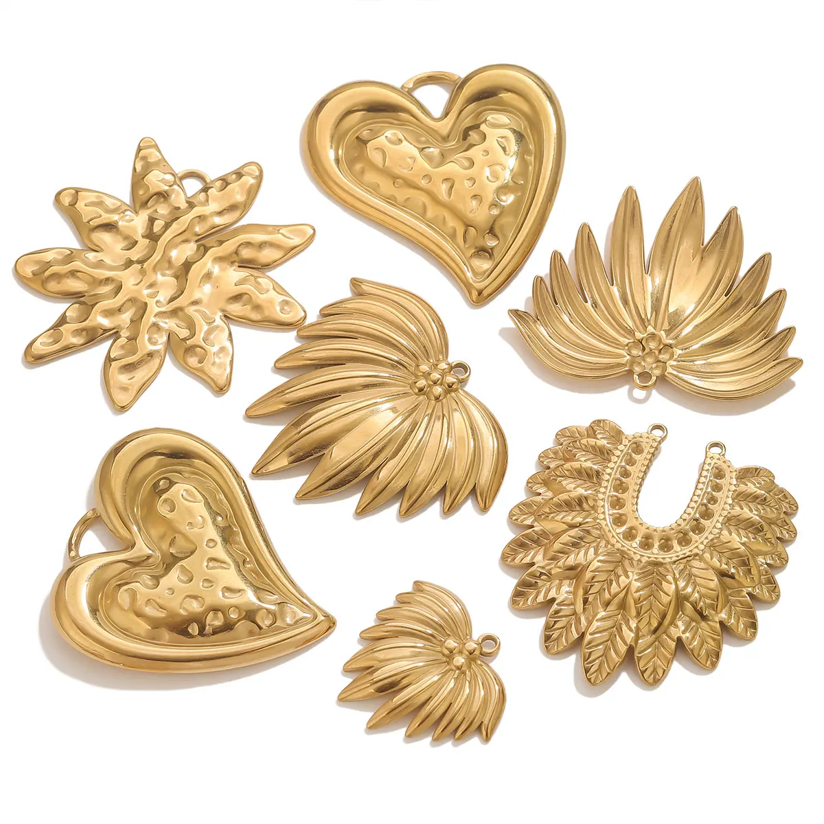 

5PCS Stainless Steel Gold-plated Embossed Leaf Heart Pendant Connector Suitable DIY Girl Earrings Necklaces Accessory Wholesale