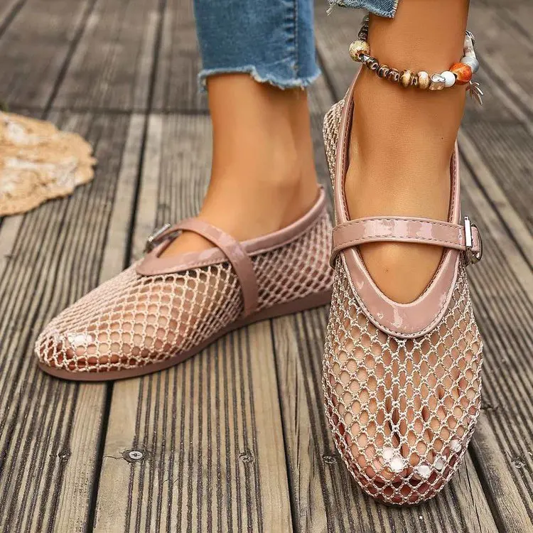 Zapatillas de Ballet de malla para Mujer, bailarinas de rejilla, cómodas Zapatillas de Ballet con punta redonda, Zapatos informales transpirables para caminar, Zapatos para Mujer