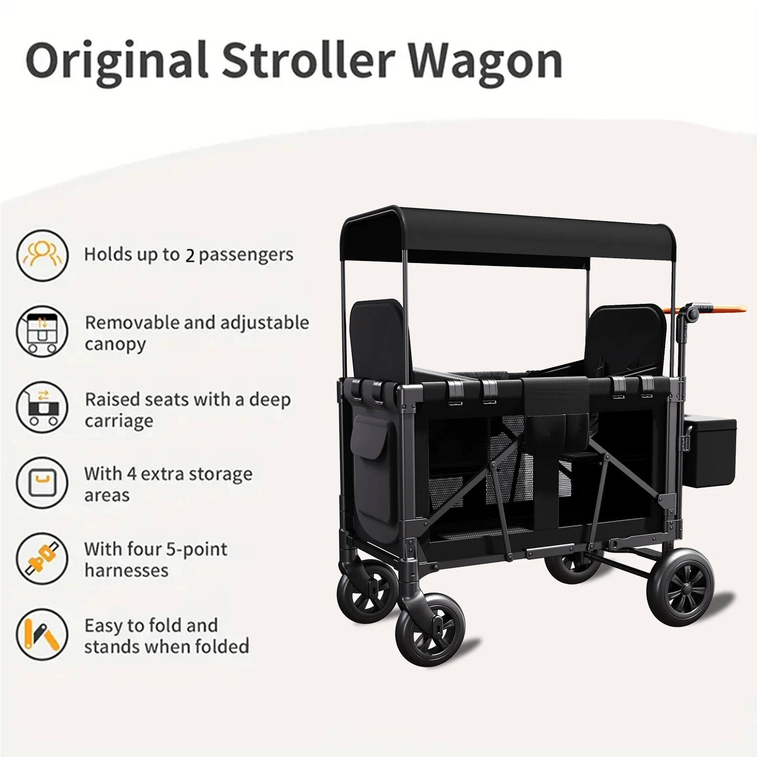 

Double Stroller Wagon (2 Seater) - Collapsible Wagon Stroller with Seats with Magnetic Buckle 5-Point Harnesses and Adjustable S